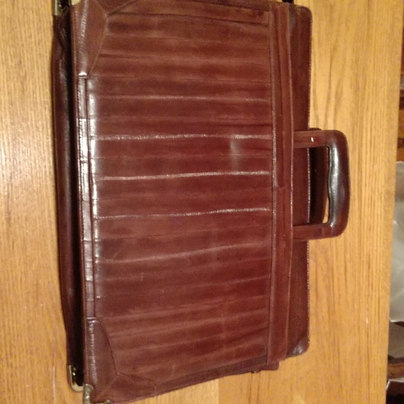 #2 PRICE REDUCED HB VINTAGE 1980s EEL SKIN Slim Attache Messenger Bag - Picture 6 of 12